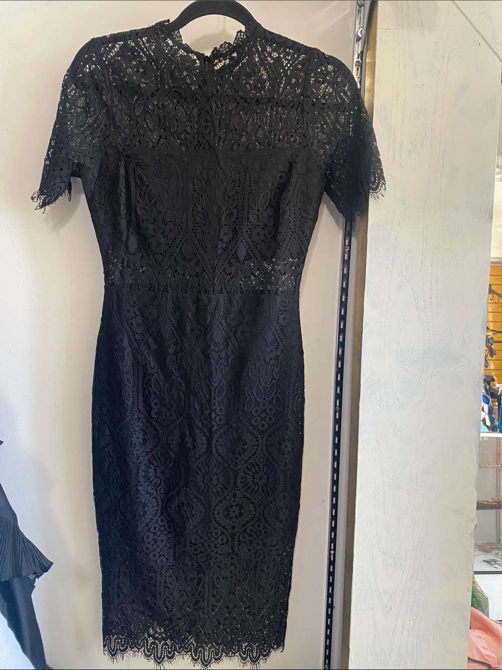 Black Lace Short-Sleeve Sheath Dress - Women